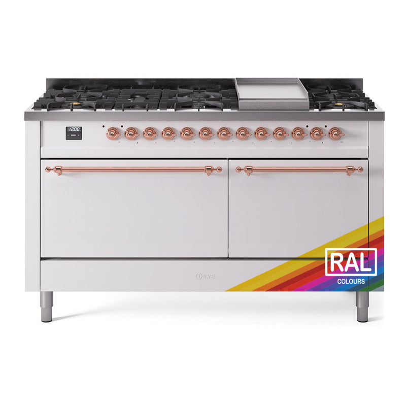 ILVE Nostalgie II Noblesse 60″ Dual Fuel Freestanding Range 9 Sealed Burners + Griddle with Solid Door - UN60FQNMP