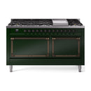 ILVE Nostalgie II Noblesse 60″ Dual Fuel Freestanding Range 9 Sealed Burners + Griddle with Solid Door - UN60FQNMP