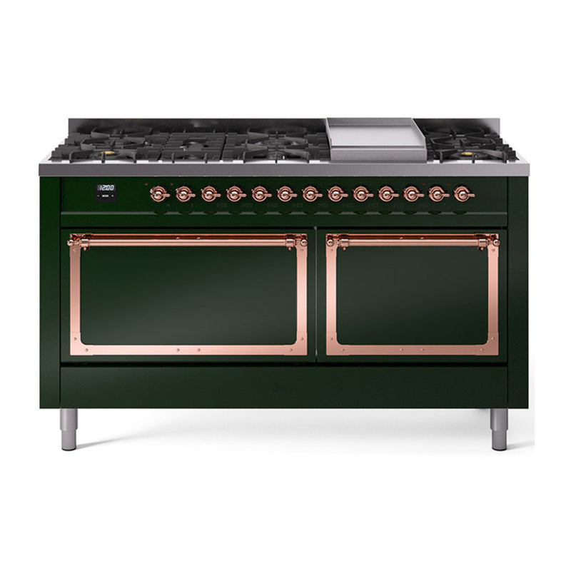 ILVE Nostalgie II Noblesse 60″ Dual Fuel Freestanding Range 9 Sealed Burners + Griddle with Solid Door - UN60FQNMP