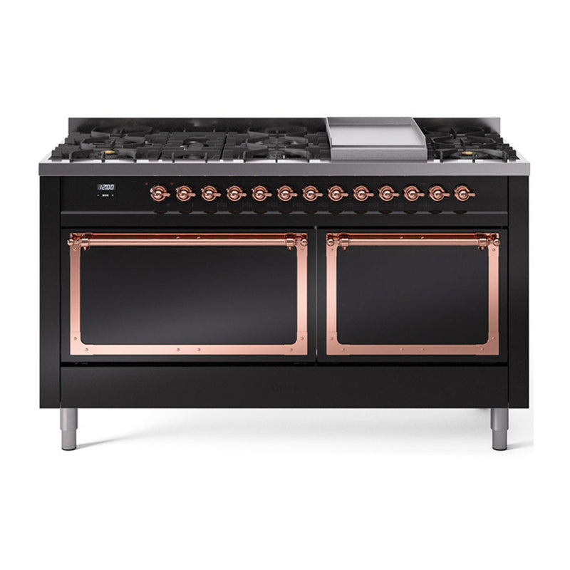 ILVE Nostalgie II Noblesse 60″ Dual Fuel Freestanding Range 9 Sealed Burners + Griddle with Solid Door - UN60FQNMP