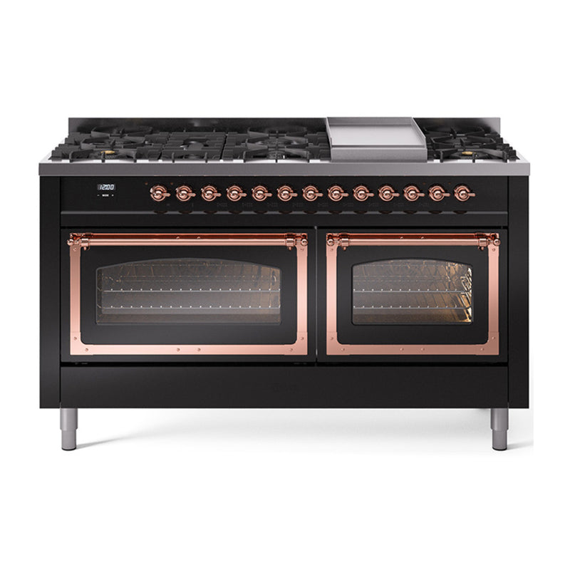 ILVE Nostalgie II Noblesse 60" Dual Fuel Freestanding Range with 9 Sealed Burners + Griddle with Triple Glass Door - UN60FNMP