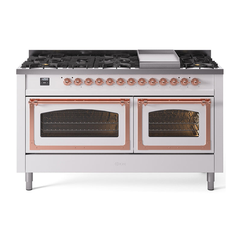 ILVE Nostalgie II Noblesse 60" Dual Fuel Freestanding Range with 9 Sealed Burners + Griddle with Triple Glass Door - UN60FNMP