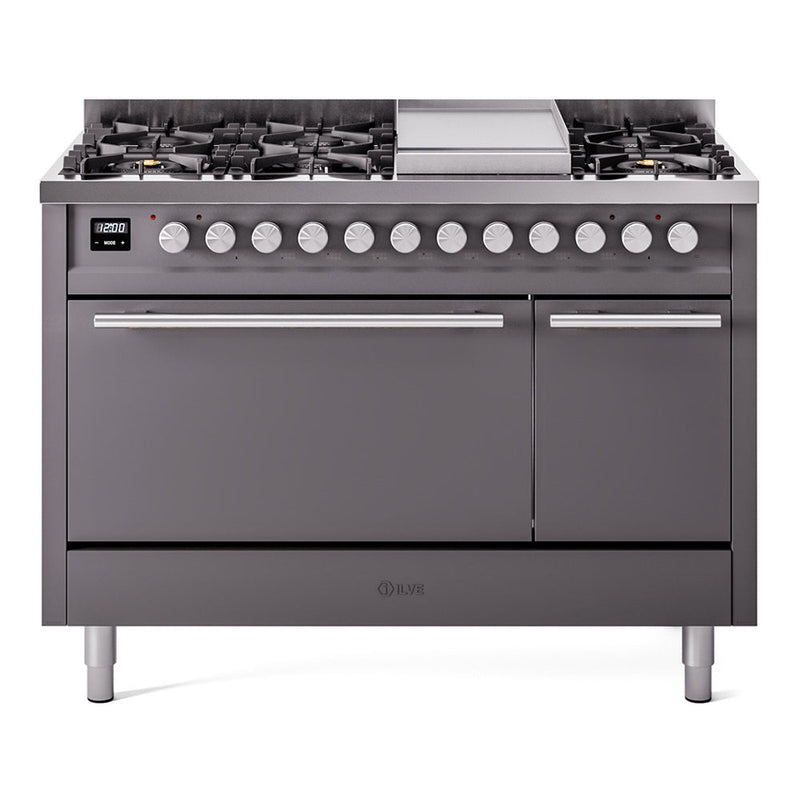 ILVE Professional Plus II 48" Dual Fuel Range 8 Sealed Burners with Solid Door - UP48FQMP