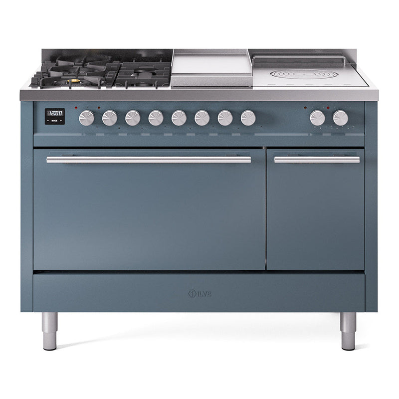 ILVE Professional Plus II 48" Dual Fuel Range with 5 Sealed Burners + Griddle + French Top Solid Door - UP48FSQMP