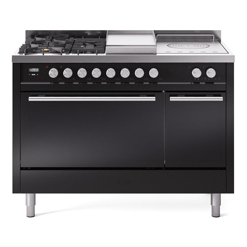 ILVE Professional Plus II 48" Dual Fuel Range with 5 Sealed Burners + Griddle + French Top Solid Door - UP48FSQMP