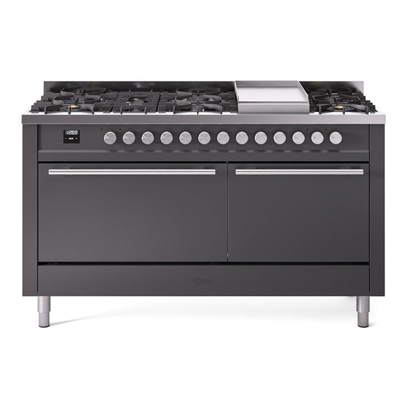 ILVE Professional Plus II 60" Dual Fuel Range with 9 Sealed Burners + Griddle Solid Door - UP60FQMP