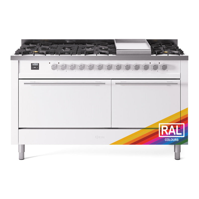 ILVE Professional Plus II 60" Dual Fuel Range with 9 Sealed Burners + Griddle Solid Door - UP60FQMP