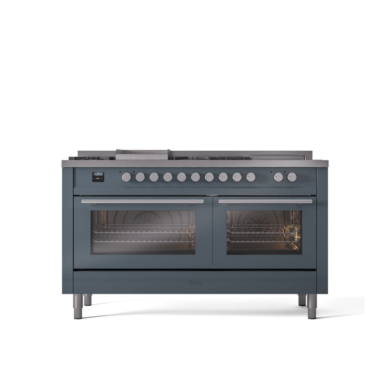 ILVE Professional Plus II 60 Inch Dual Fuel Freestanding Range in Stainless Steel with Trim - UP60FSWMP