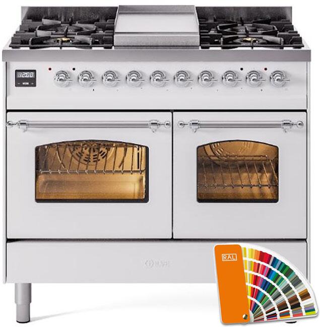 ILVE 40" Nostalgie II Series Freestanding Double Oven Dual Fuel Range with 6 Sealed Burners and Griddle - UPD40FNMP