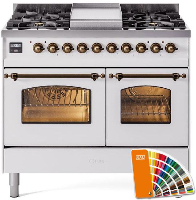 ILVE 40" Nostalgie II Series Freestanding Double Oven Dual Fuel Range with 6 Sealed Burners and Griddle - UPD40FNMP