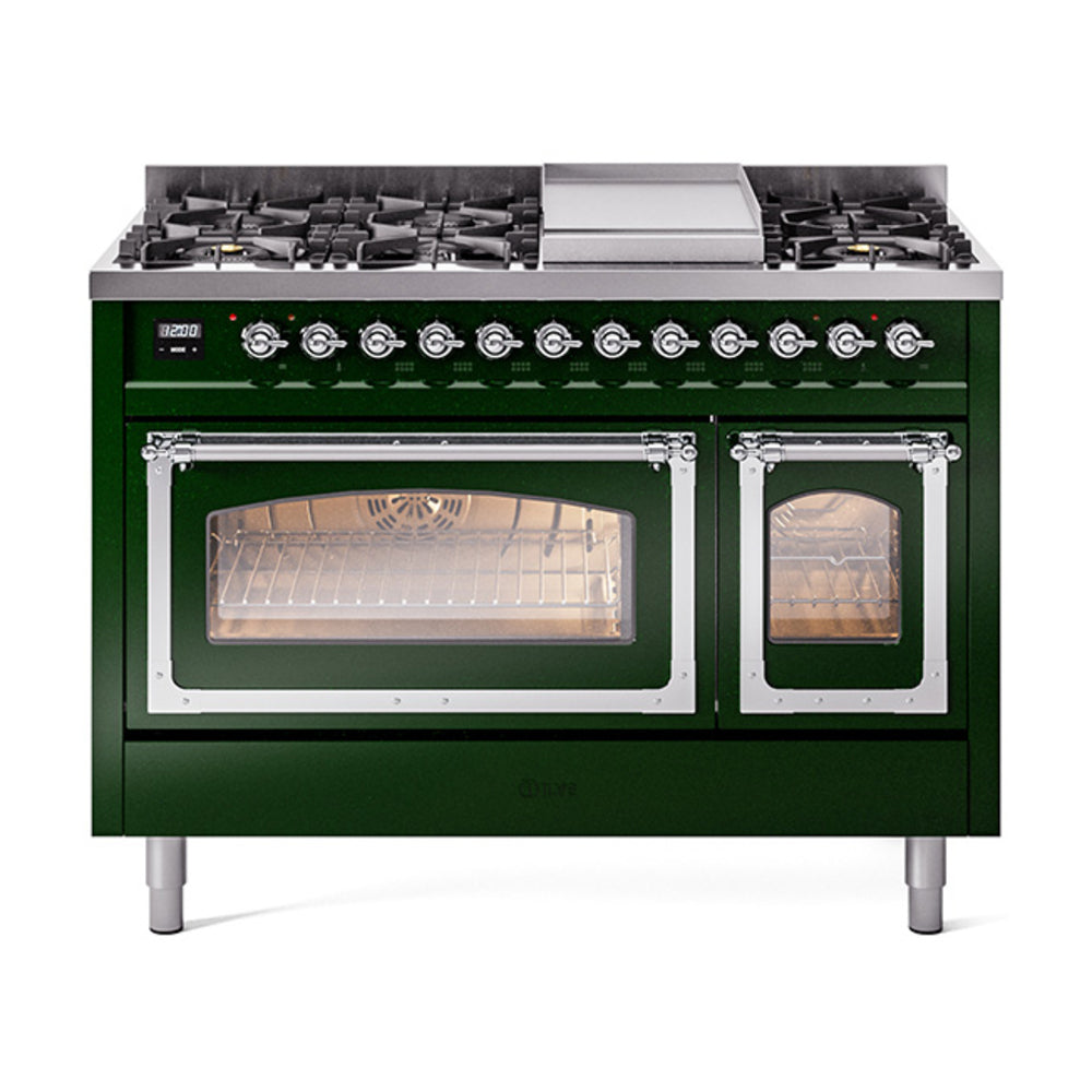 ILVE Nostalgie II Noblesse 48" Dual Fuel Freestanding Range 8 Sealed Burners + Griddle with Triple Glass Door - UN48FNMP