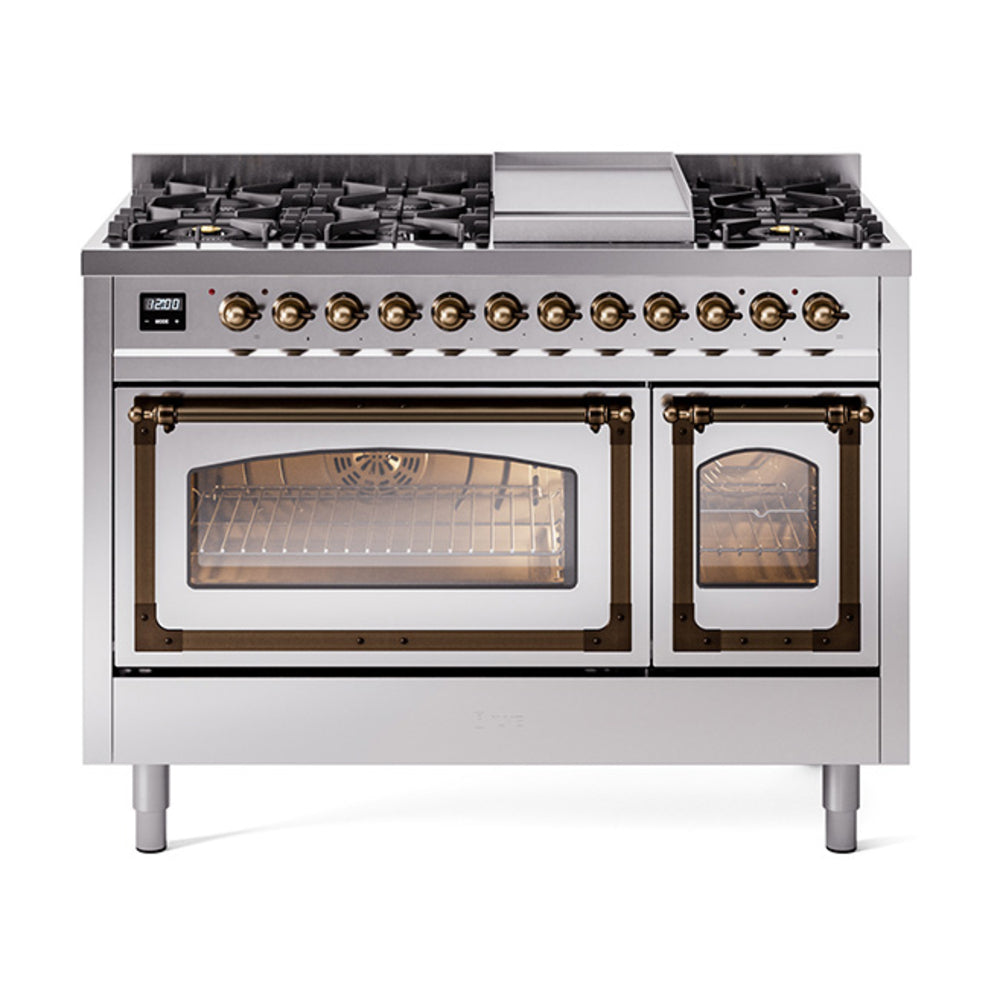 ILVE Nostalgie II Noblesse 48" Dual Fuel Freestanding Range 8 Sealed Burners + Griddle with Triple Glass Door - UN48FNMP