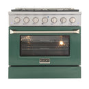 Kucht 36-Inch 5.2 Cu. Ft. Gas Range - Sealed Burners and Convection Oven in Green KNG361-G
