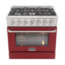 Kucht 36-Inch 5.2 Cu. Ft. Gas Range - Sealed Burners and Convection Oven in Red KNG361-R