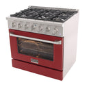 Kucht 36-Inch 5.2 Cu. Ft. Gas Range - Sealed Burners and Convection Oven in Red KNG361-R