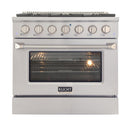 Kucht 5-Piece Appliance Package - 36" Gas Range, 36" Panel Ready Refrigerator, Wall Mount Hood, Panel Ready Dishwasher, & Microwave Oven
