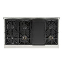 Kucht Signature 48 In. 6.7 cu ft. Natural Gas/Propane Gas Range with White/Black Door and Gold/Rose Accents 