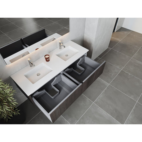 Laviva Legno 60" Carbon Oak Double Sink Bathroom Vanity with Matte White VIVA Stone Solid Surface Countertop 313LGN-60DCR-MW