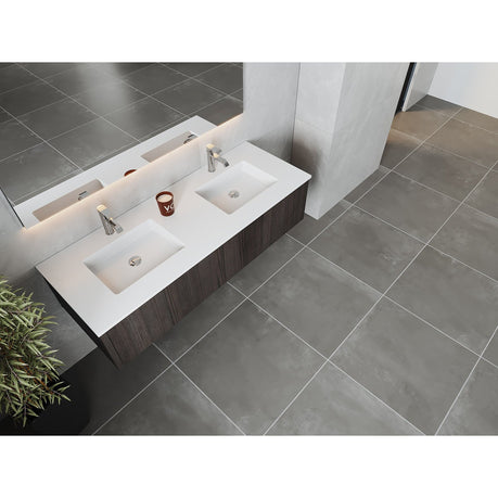 Laviva Legno 60" Carbon Oak Double Sink Bathroom Vanity with Matte White VIVA Stone Solid Surface Countertop 313LGN-60DCR-MW