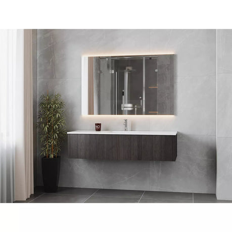 Laviva Legno 60" Carbon Oak Single Sink Bathroom Vanity with Matte White VIVA Stone Solid Surface Countertop 313LGN-60CCR-MW