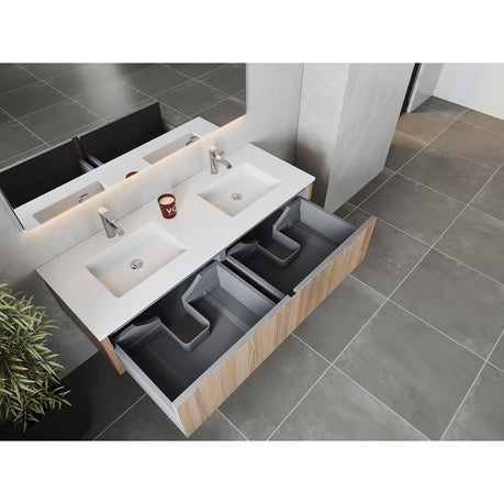 Laviva Legno 60" Weathered Grey Double Sink Bathroom Vanity with Matte White VIVA Stone Solid Surface Countertop 313LGN-60DWG-MW