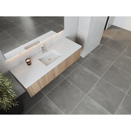 Laviva Legno 60" Weathered Grey Single Sink Bathroom Vanity with Matte White VIVA Stone Solid Surface Countertop 313LGN-60CWG-MW