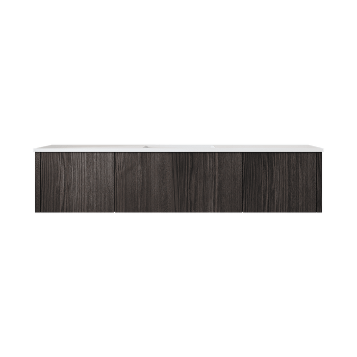 Laviva Legno 66" Carbon Oak Bathroom Vanity with Matte White VIVA Stone Solid Surface Countertop 313LGN-66CR-MW