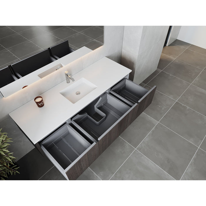 Laviva Legno 66" Carbon Oak Bathroom Vanity with Matte White VIVA Stone Solid Surface Countertop 313LGN-66CR-MW