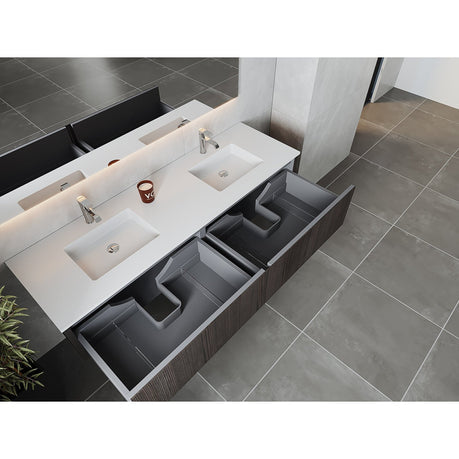 Laviva Legno 72" Carbon Oak Double Sink Bathroom Vanity with Matte White VIVA Stone Solid Surface Countertop 313LGN-72DCR-MW