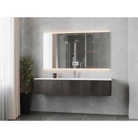 Laviva Legno 72" Carbon Oak Single Sink Bathroom Vanity with Matte White VIVA Stone Solid Surface Countertop 313LGN-72CCR-MW