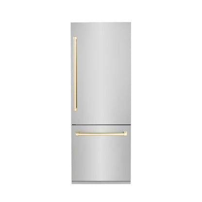 ZLINE 30" Autograph Edition 16.1 cu. ft. Built-in 2-Door Bottom Freezer Refrigerator with Internal Water and Ice Dispenser in Stainless Steel RBIVZ-304-30