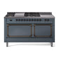 ILVE Nostalgie II Noblesse 60" Dual Fuel Freestanding Range with 7 Sealed Burners + Griddle + French Top with Solid Door - UN60FSQNMP