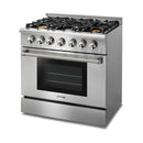 Thor Kitchen 2-Piece Pro Appliance Package - 36-Inch Gas Range & Premium Wall Mount Hood in Stainless Steel