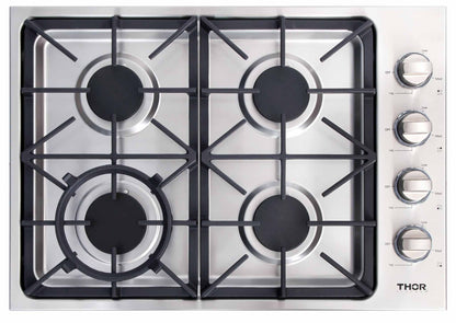 Thor Kitchen 30-Inch Professional Drop-In Gas Cooktop with Four Burners in Stainless Steel TGC3001