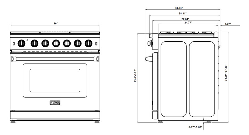 Thor Kitchen 36-Inch 6.0 Cu. Ft Single Oven Professional Gas Range in Stainless Steel LRG3601U