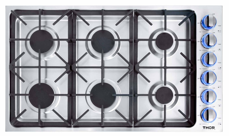 Thor Kitchen 36-Inch Professional Drop-In Gas Cooktop with Six Burners in Stainless Steel TGC3601