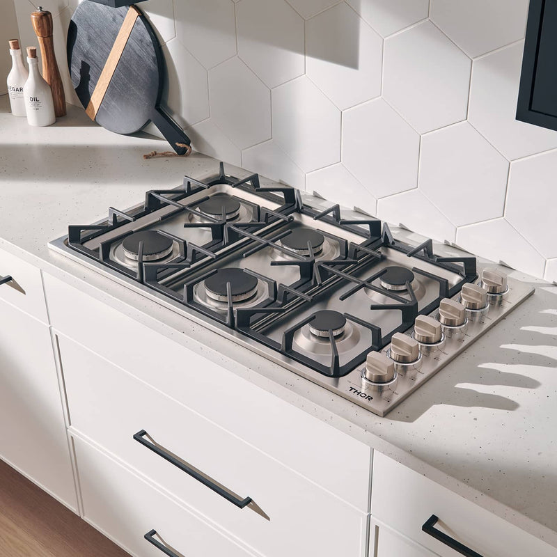 Thor Kitchen 36-Inch Professional Drop-In Gas Cooktop with Six Burners in Stainless Steel TGC3601