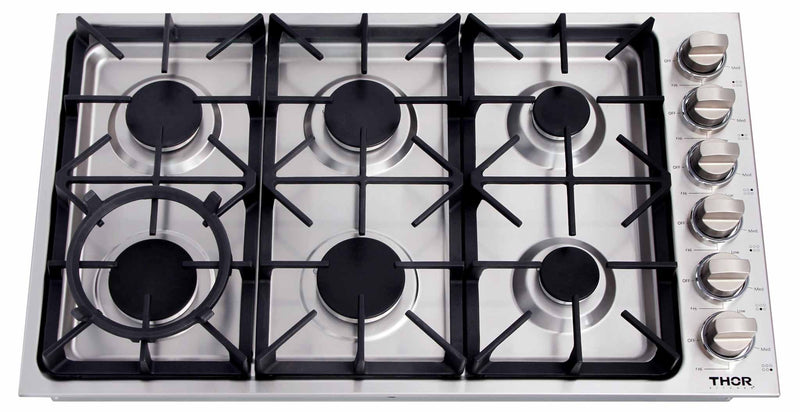Thor Kitchen 36-Inch Professional Drop-In Gas Cooktop with Six Burners in Stainless Steel TGC3601