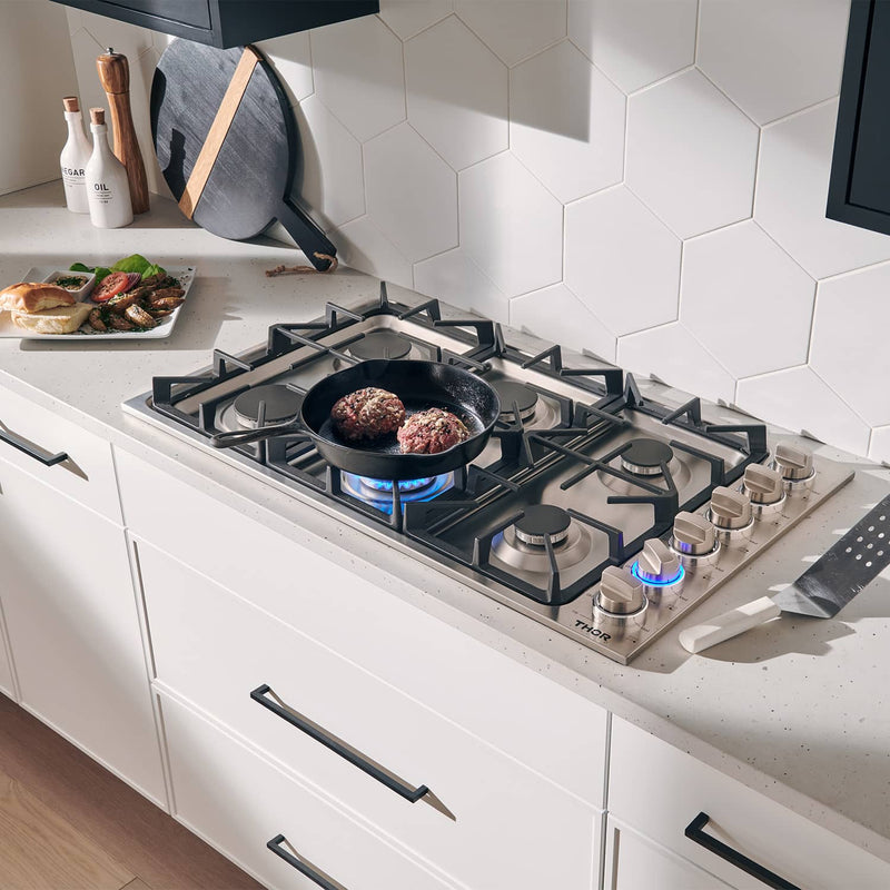 Thor Kitchen 36-Inch Professional Drop-In Gas Cooktop with Six Burners in Stainless Steel TGC3601
