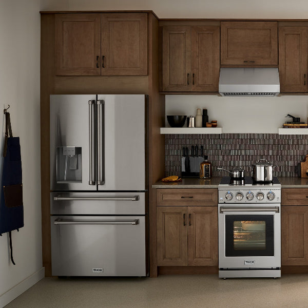 THOR Refrigerator with Water Dispenser looking great with other stainless steel things
