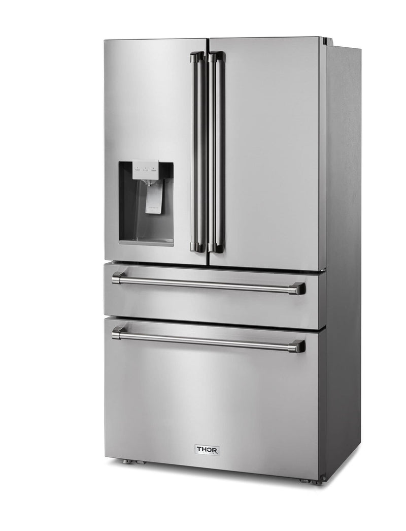 Thor Kitchen 6-Piece Appliance Package - 30-Inch Electric Range, Wall Mount Range Hood, Refrigerator with Water Dispenser, Dishwasher, Microwave, and Wine Cooler in Stainless Steel