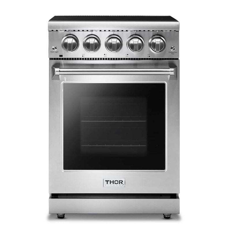 Thor Kitchen 4-Piece Appliance Package - 24-Inch Electric Range, French Door Refrigerator, Dishwasher, and Microwave Drawer in Stainless Steel