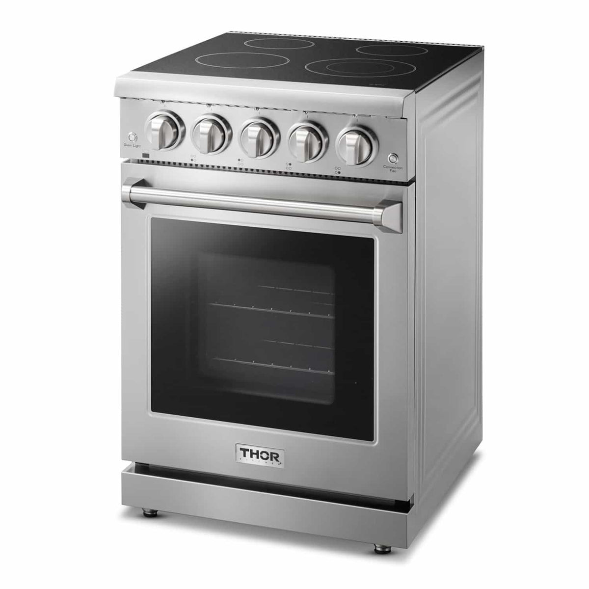 Thor Kitchen 4-Piece Appliance Package - 24-Inch Electric Range, French Door Refrigerator, Under Cabinet Hood, and Dishwasher in Stainless Steel