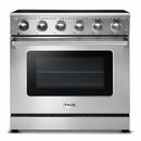 Thor Kitchen 4-Piece Appliance Package - 36-Inch Electric Range, Refrigerator with Water Dispenser, Pro-Style Wall Mount Hood, & Dishwasher in Stainless Steel