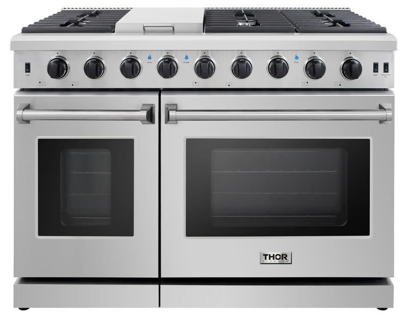 Thor Kitchen 4-Piece Appliance Package - 48-Inch Gas Range, French Door Refrigerator, Dishwasher, and Microwave Drawer in Stainless Steel