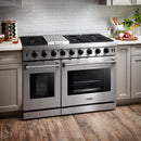 Thor Kitchen 4-Piece Appliance Package - 48-Inch Gas Range, Pro Wall Mount Hood, French Door Refrigerator, and Dishwasher in Stainless Steel