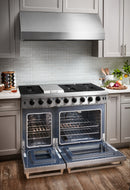 Thor Kitchen 4-Piece Appliance Package - 48-Inch Gas Range, Under Cabinet 11-Inch Tall Hood, Refrigerator with Water Dispenser, & Dishwasher in Stainless Steel