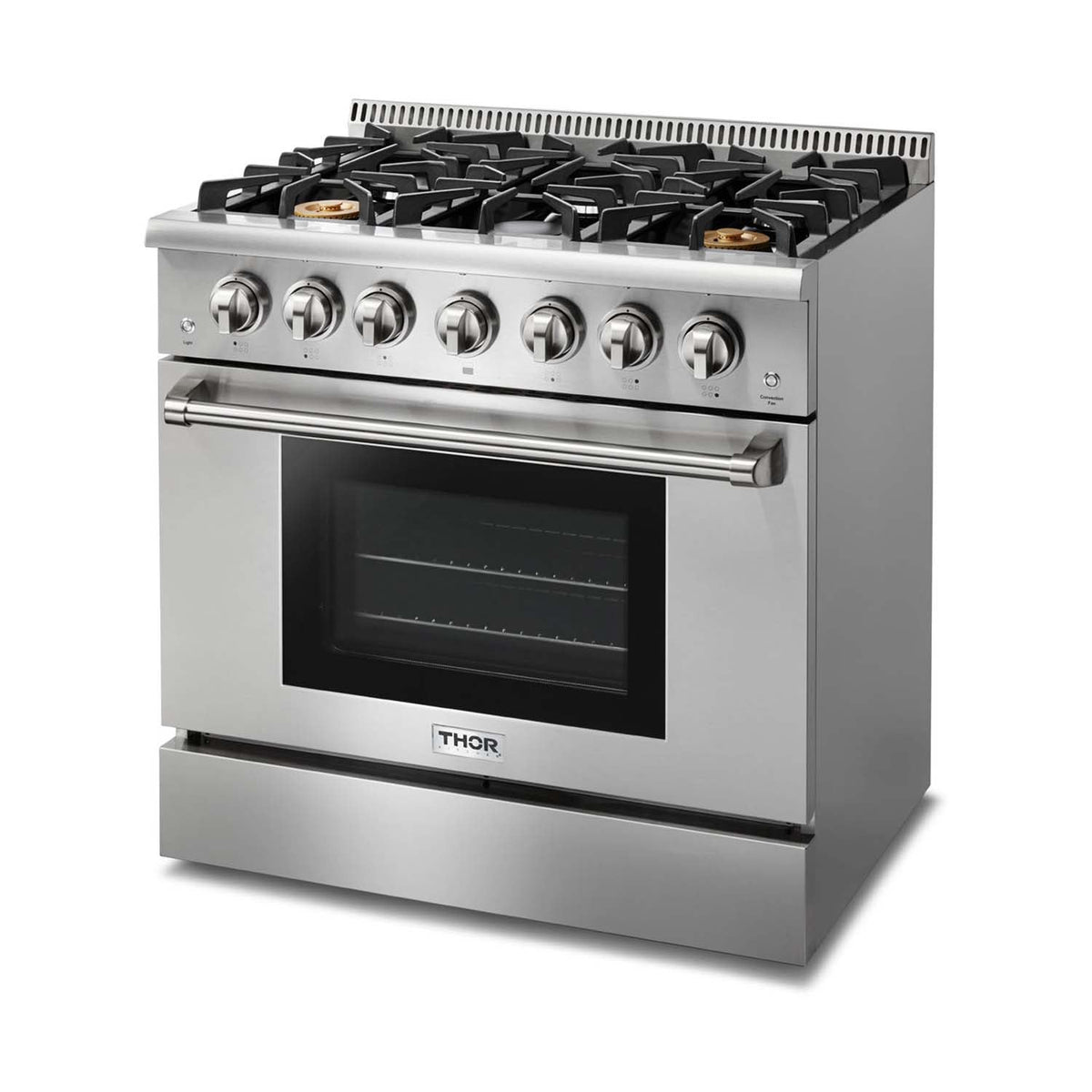 Thor Kitchen 4-Piece Pro Appliance Package - 36-Inch Gas Range, French Door Refrigerator, Pro-Style Wall Mount Hood and Dishwasher in Stainless Steel