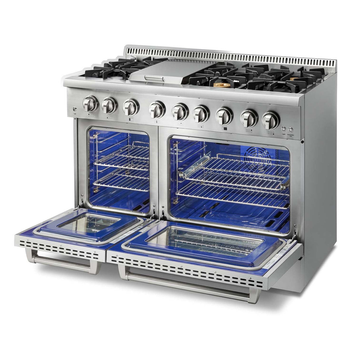 Thor Kitchen 4-Piece Pro Appliance Package - 48-Inch Dual Fuel Range, French Door Refrigerator, Dishwasher, and Microwave Drawer in Stainless Steel