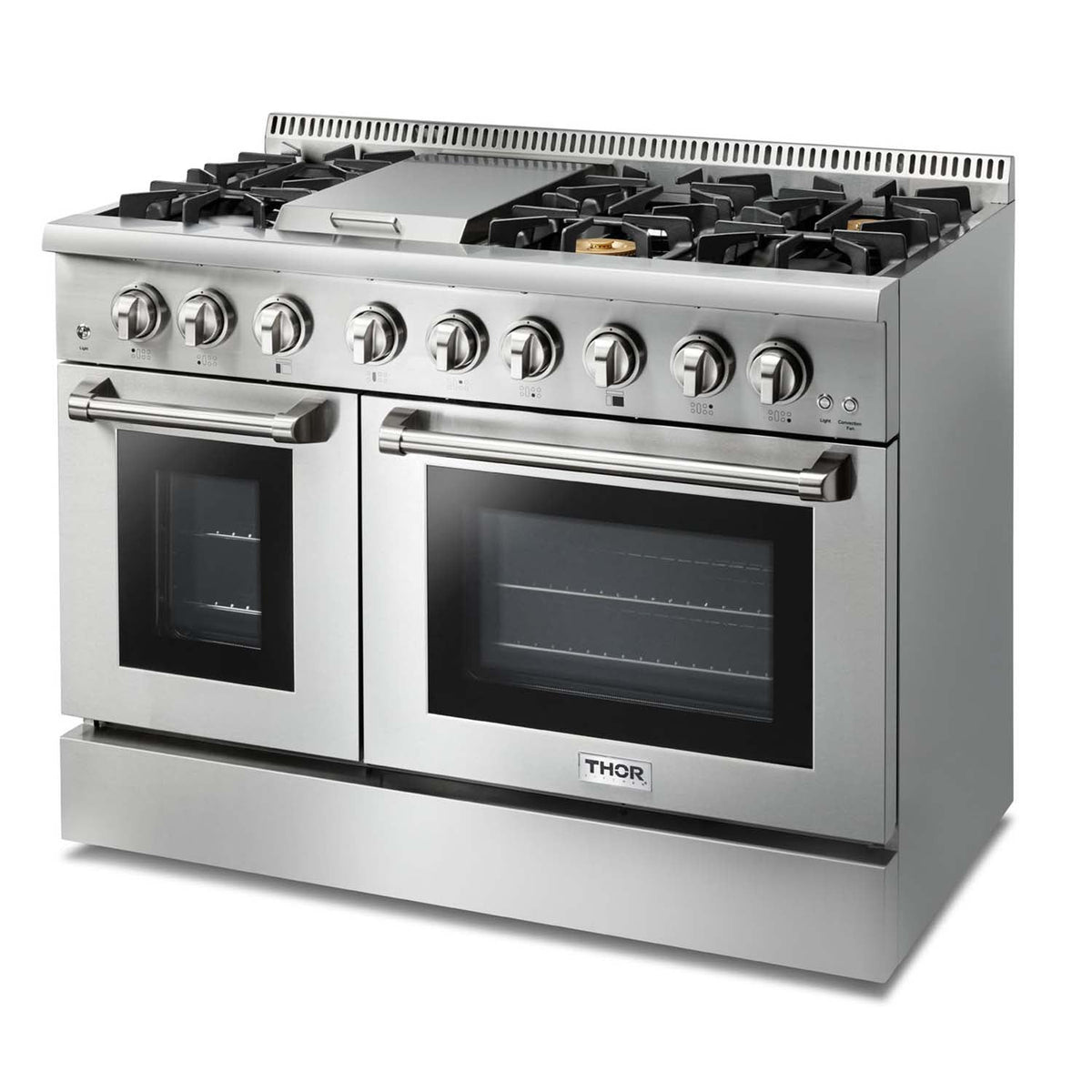 Thor Kitchen 4-Piece Pro Appliance Package - 48-Inch Dual Fuel Range, French Door Refrigerator, Dishwasher, and Microwave Drawer in Stainless Steel